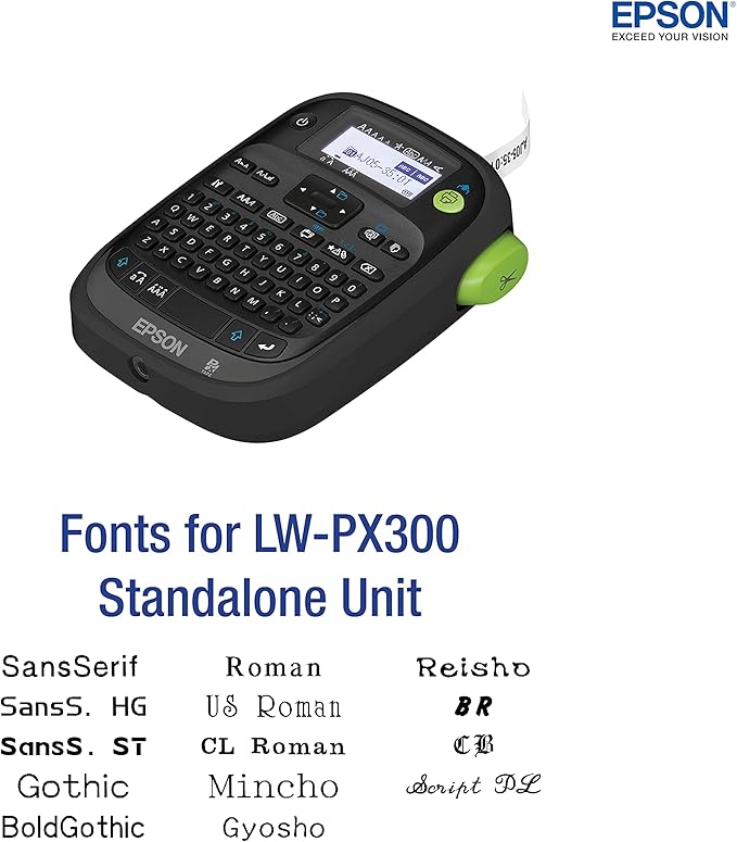 LABELWORKS Epson LW-PX300ADPT Industrial Label Maker for Office with Adapter – Sticker Labels, Magnetic Label Compatible, Only Uses 203 and 205 Shrink Tubes, Label Printer & Adapter