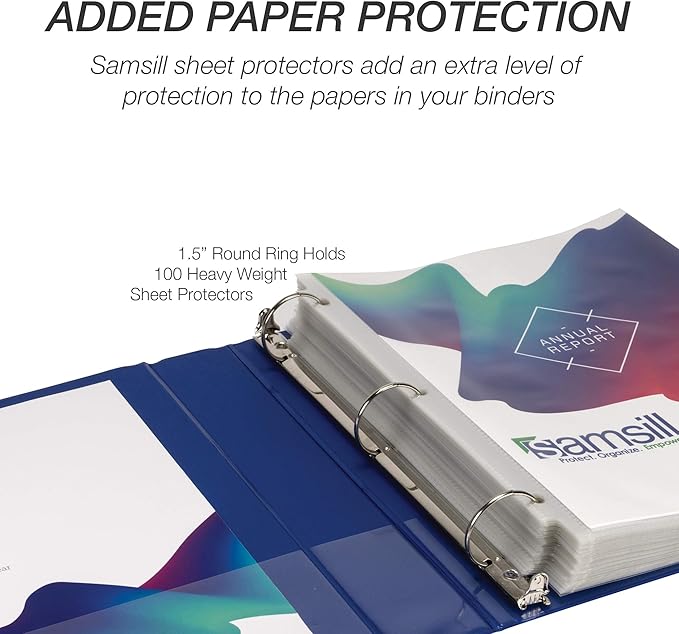 Samsill Durable 1.5 Inch Binder, Made in the USA, Round Ring Customizable Clear View Binder, Blue, 4 Pack (MP48452)