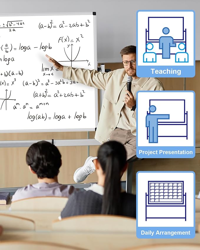 XBoard Magnetic Mobile Whiteboard, Double Sided Magnetic Dry Erase White Board on Wheels, Large Portable Easel with Stand and Aluminium Frame for Home School Office (Calendar 48x36-Inch)