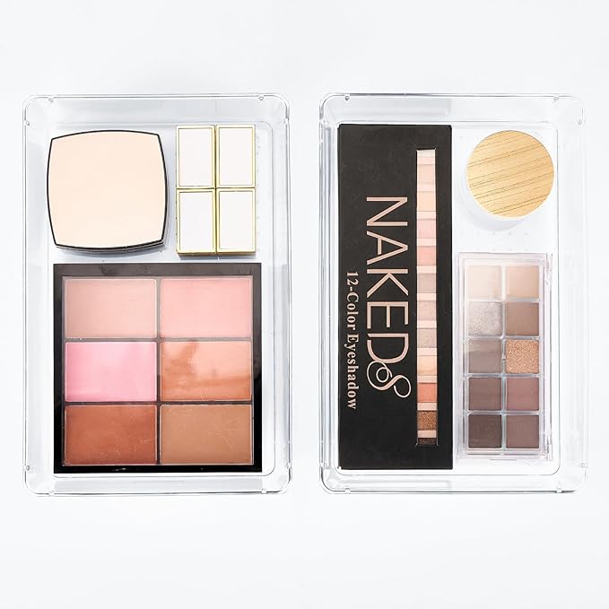 HOUSE DAY Desk Drawer Organizer Bins 6 PCS, 9*6*2" Clear Drawer Organizers with Silicone Pads, Vanity Organizers and Storage, Non Slip Plastic Drawer Organizer for Makeup, Bathroom, Kitchen, Office