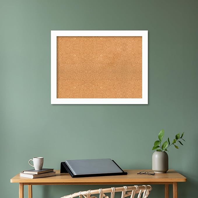Amanti Art Natural Cork Board for Wall, 25x33 Vision Board with White Frame, Large Corkboard Office Decor for Home Organization, Casual Corkboard Pinboard to Display Items for Home Organization in