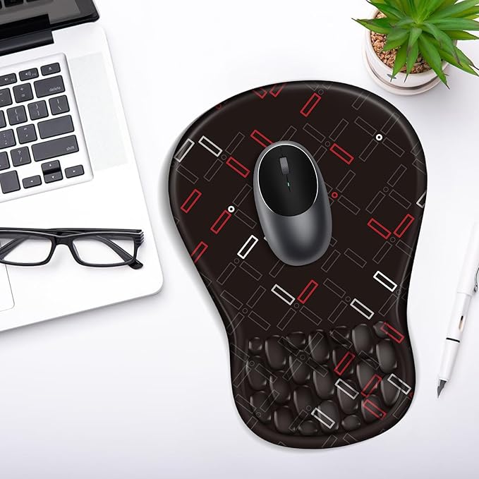 YIWEI Ergonomic Mouse Pad with Wrist Rest Support, Mousepad with Comfortable Memory Foam Wrist Rest and Non-Slip PU Base for Pain Relief, Computer, Laptop, Office, Home (Black-1)