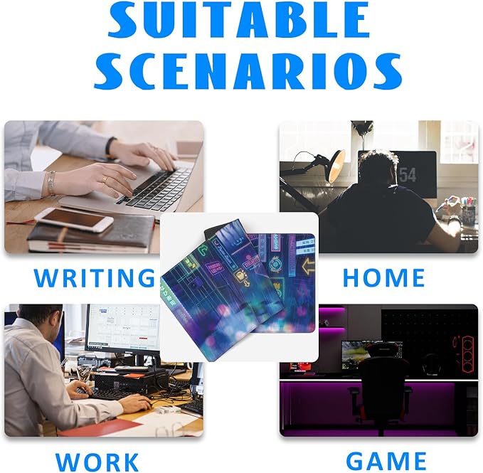 Desk Mat, Neon City Rainy Night Extended Gaming Mouse Pad Large, 31.5"x11.8" Big Mouse Pad with Non-Slip Base and Stitched Edge, Long Computer Keyboard Mouse Mat for Home Office Work