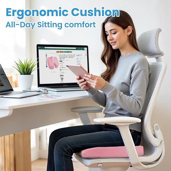 TushGuard Office/Car Seat Cushion, Non-Slip Sciatica & Back Coccyx Tailbone Pain Relief Chair Pad, Memory Foam Butt Pillow for Computer Desk, Wheelchair, Driving (Pink, X-Large)