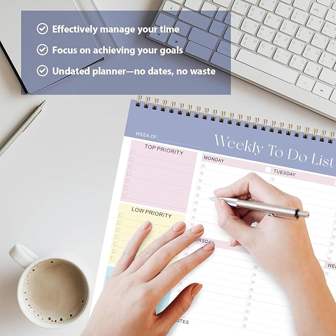 Weekly To Do List Notepad, Undated Planner with 52 Sheets (8.5''x11''), Desk Weekly Planner for Women & Man, Home School & Work (Purple)