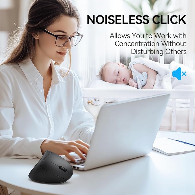 TECKNET Ergonomic Mouse, Wireless Bluetooth Vertical Mouse, 4800 DPI Optical Tracking, 6 Adjustable DPI, Quiet Clicks, 2.4GHz with USB A Receiver, 12 Months Battery, 6 Buttons, Wide Compatibility