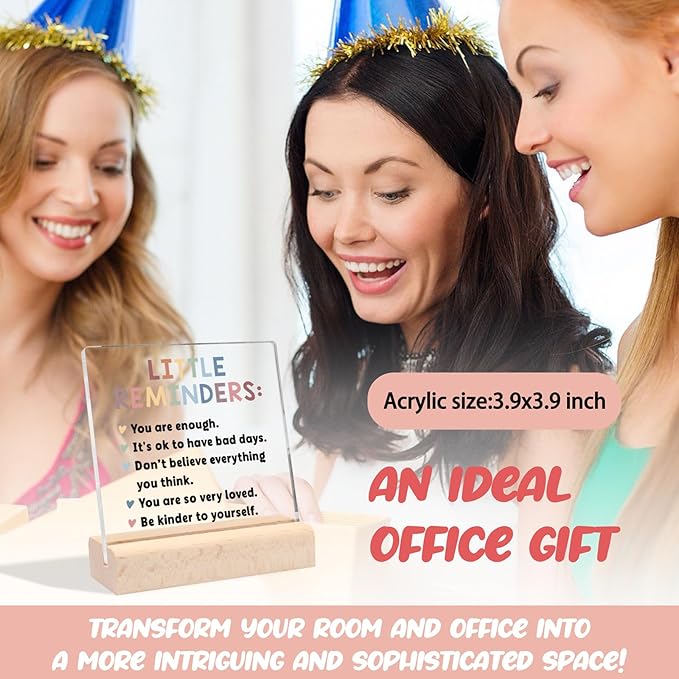 Inspirational Encouragement Gifts for Women, Motivational Gifts Positive Little Reminders Clear Desk Decorative Sign with Wooden Stand for Office Home