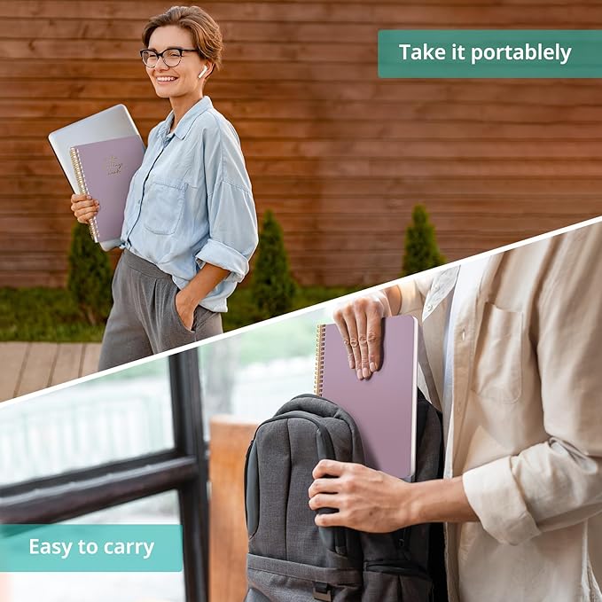 Meeting Notebook for Work Organization - Work notebook with action items, Meeting Minutes Planner Notebook, Perfect Office Supplies for Men & Women - Purple