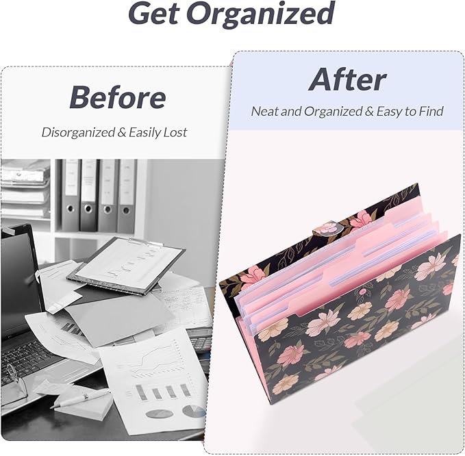 SKYDUE Expanding File Folder with 5 Pockets, Accordion File Organizer,Portable Receipt Paper Documents Organizer,Letter Size Filing Folder School Office Supplies,Navy Blue