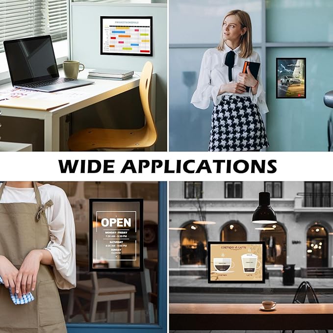 Magnetic Sign Holder - 8.5×11" Wall Mounted Self-Adhesive Magnetic Paper Holder,Transparent Wall Display Frame with Black Edge,Suitable for Office, Store, Mall, Home (8.5"x11" 12pack)