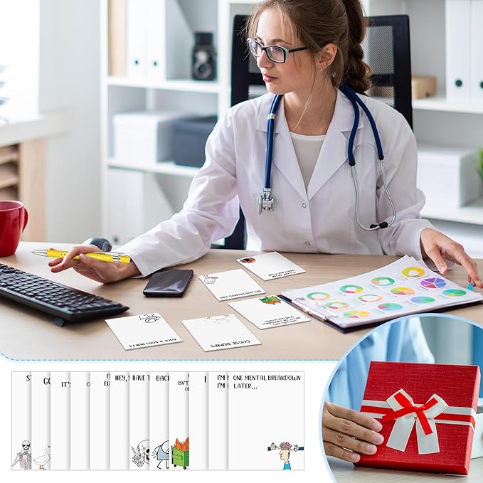 Geyee 24 Pcs Amusing Nurse Sticky Notes with Funny Pens Fun Notepads for Adults Coworkers Nurse 3 x 4 Inch to Do List Notepads with Sayings Pen for Lab Week Gifts Teacher Office Supplies
