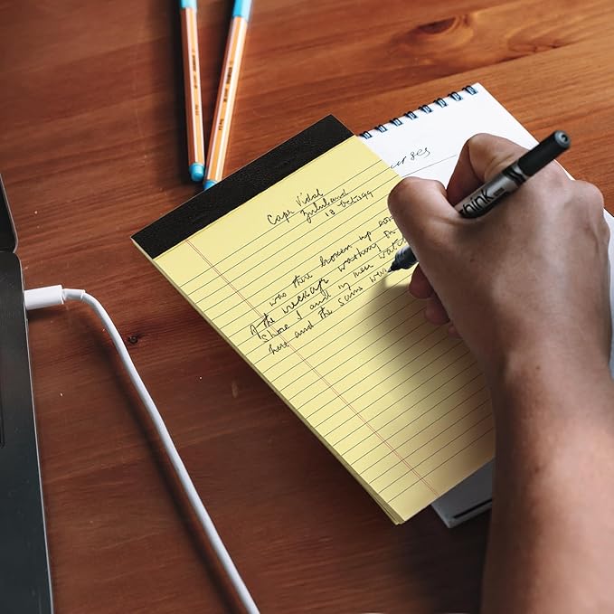 Goefun 12 Pack Yellow Note Pads 5x8, Small Legalpads 5x8 Yellow for Office, Perforated College Ruled Writing Pads - 30 Sheets Samll Notepad