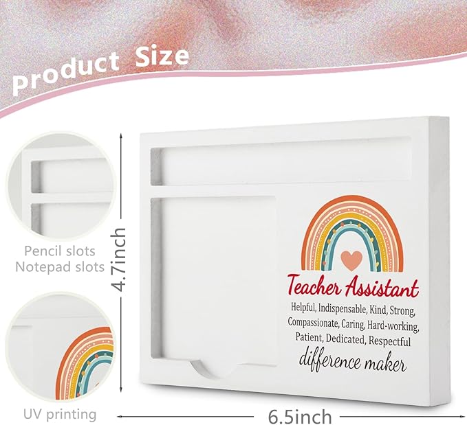 Teacher Assistant Office Supplies Sticky Note Holder Decor, Teacher Assistant Thank You Appreciation Gifts for Women Men Self-Stick Note Pad Holders YBB09