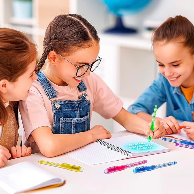 Personalized Invisible Disappearing Ink Pen Marker, Custom Secret Spy Message Writer with UV Light, Fun Activity Entertainment for Kid Party Favors Ideas Gifts and Stock Stuffers, 24 Pack, Blue