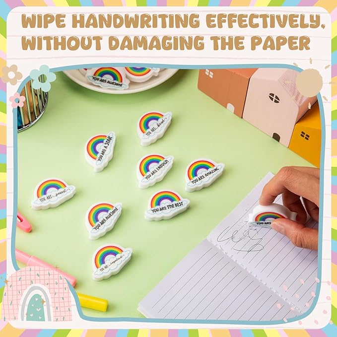 100 Pcs Inspirational Erasers Bulk Mini Pencil Erasers Gifts for Teacher Motivational Office Party Favors Supplies