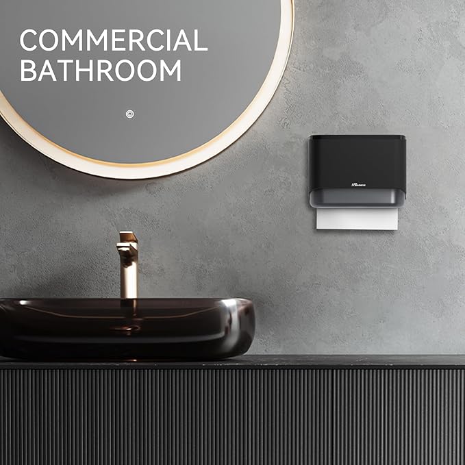 Paper Towel Dispenser Wall Mount, Adhesive No Drilling Multifold Trifold Cfold Commercial Hand Towel Dispenser (Black-PN6012)