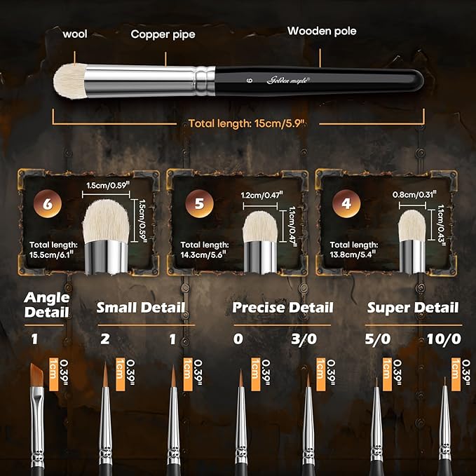 Golden Maple Miniature Paint Brushes Drybrush-10pcs Micro Detail Paint Brush Set, Small Fine Detail Brushes for Acrylic, Watercolors & Paint by Number, Figurine