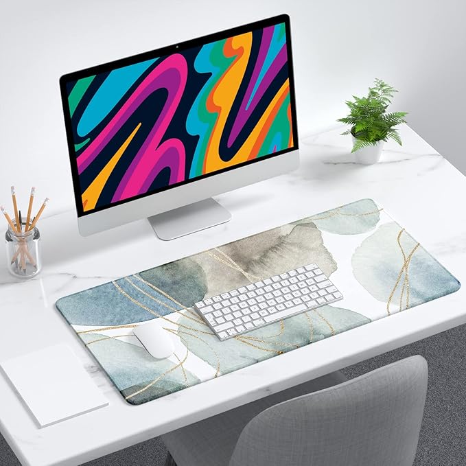 Desk Mat, 32" x 12" XXL Extended Large Gaming Mouse Pad, Desktop Decor Desk Pad, Cute Men Women Office Supplies and Accessories, XL Mouse Mat for Laptop & Keyboard, Minimalism Abstract Art