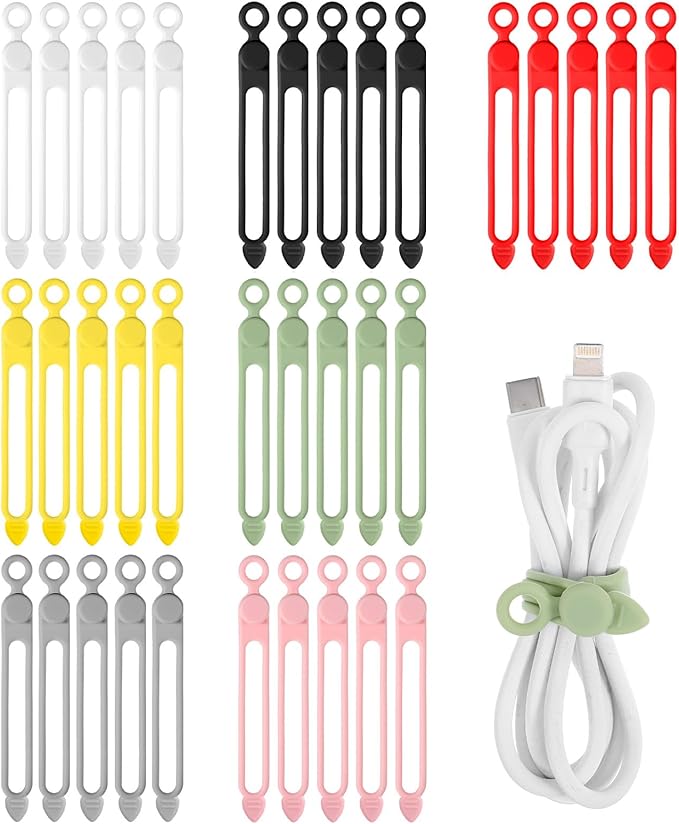 35 Pcs Silicone Cable Straps Cord Organizer for Bundling Earphone Phone Charger Computer Cords Reusable Multipurpose Cable Ties Wire Organizer in Home Office Kitchen School