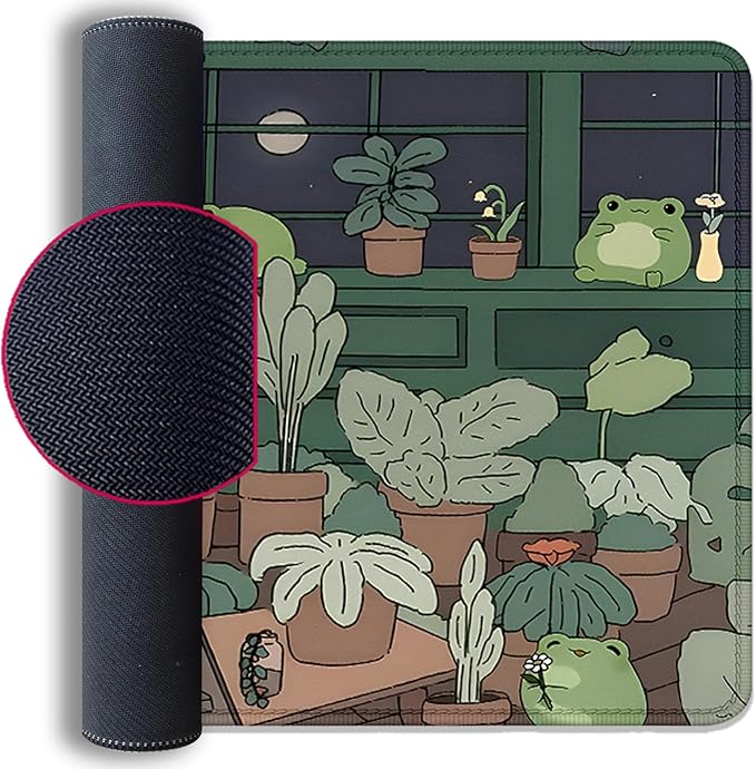 Cute Frog Desk Mat Mouse Pad,Cartoon Frog Desk Pad,Kawaii Green Desk Decor,Desk Mat for Frog Desktop,Stitched Edges Non-Slip Waterproof Rubber Base Mous Mat for Office Home Work Gaming(27.5X11.8 in)
