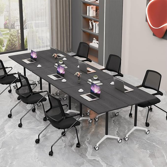 Conference Room Table with Flip-Top Design for Dynamic Meetings, Business Table Computer Desk with Heavy-Duty Frame,Foldable Seminar Meeting Tables for Home Office (4, F, 70.8IN)