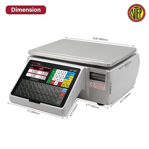 VisionTechShop VLP-100B Label Printing Scale, Capacity 30/60lb Readability 0.01/0.02lb, NTEP Legal for Trade