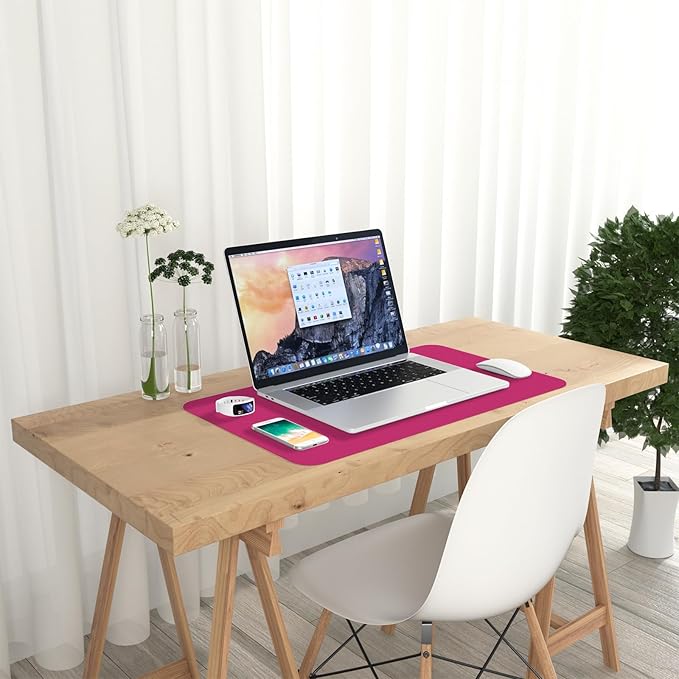 Hsurbtra Desk Pad, 23.6" x 13.8" PU Leather Desk Mat, M Extended Mouse Pad, Waterproof Desktop Blotter Protector, Non-Slip Ultra Thin Small Laptop Keyboard Writing Mat for Office Home, Bright Rose
