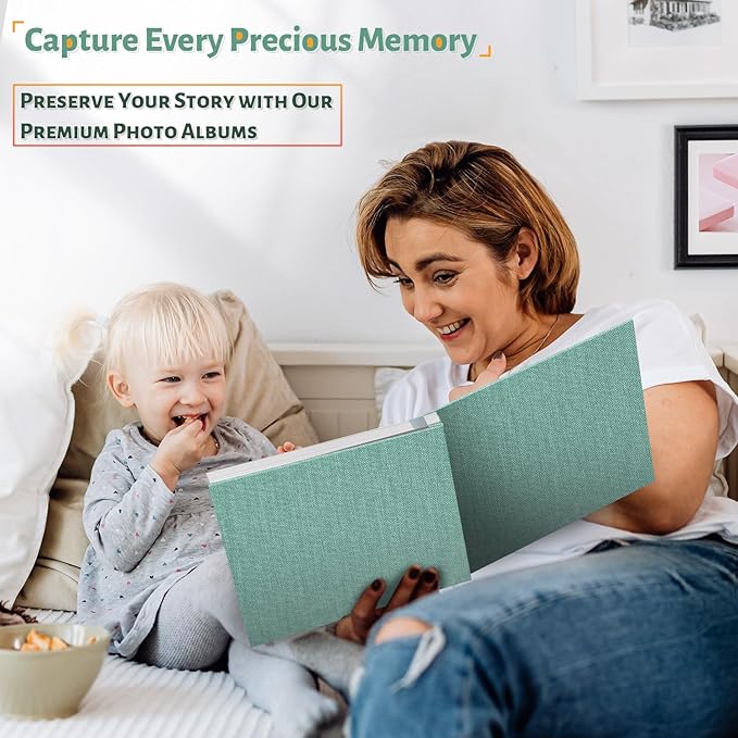 Photo Album Self Adhesive Scrapbook,60 Pages Large Photo Book for 4x6,5x7,8x10 Pictures,DIY Album for Baby Wedding Family Travel Birthday,with Metallic Pen and Scraper