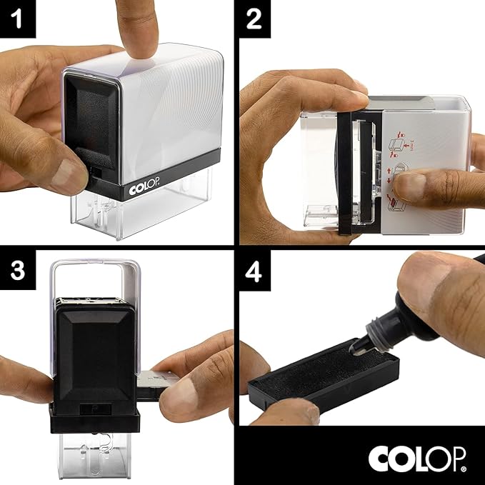 COLOP Extra Small Size Self Inking Custom Text Stamp - Choose from Many Fonts & 15 Ink Colors