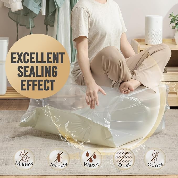 TAILI Vacuum Storage Bags 4 Pack, Extra Large Cube (40x28x18x18 Inch), Supe Jumbo Vacuum Seal Bags for Bedding Comforter, Blanket, Closet Space Saving, Cream