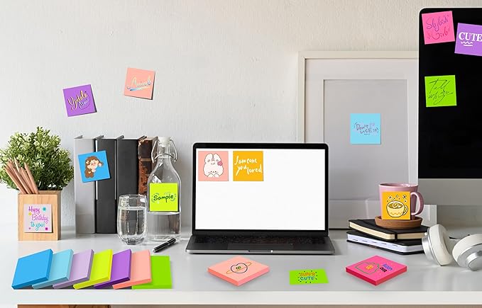 (18 Pads) Sticky Notes 3x3 inch, Self-Stick Pads Bright Colors Sticky Note, Recyclable, Easy to Post for Home, Office, Notebook