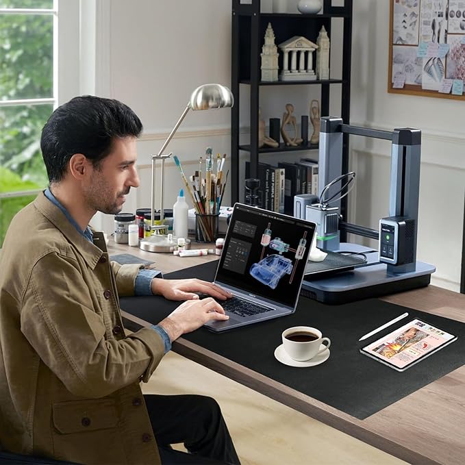 Wireless Charging Mouse Pad with for Desktop Charging Large Desk Mat 32x16 Waterproof Black Leather Computer Mat Mousepad Non-Slip Protector on Top of Desks for Keyboard and Mouse (Black-R)