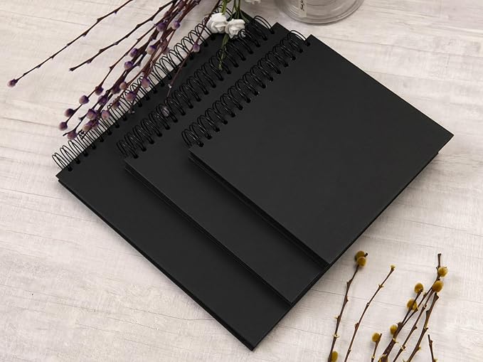 potricher 12 x 12 Inch Large DIY Scrapbook Photo Album 80 Pages Thick Kraft Blank Black Paper Memory Book for Wedding and Anniversary Family (Black, 12 Inch)