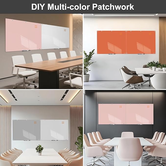 TSJ OFFICE Glass Dry-Erase Board - 48 x 36 Inches Wall Mounted Magnetic Whiteboard, Large Frameless Glass White Board for Office, Home & School, Green