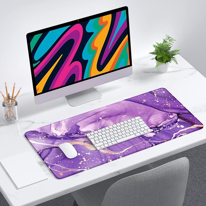 Desk Mat, 32" x 12" XXL Extended Large Gaming Mouse Pad, Desktop Decor Desk Pad, Cute Men Women Office Supplies and Accessories, XL Mouse Mat for Laptop & Keyboard, Purple Marble