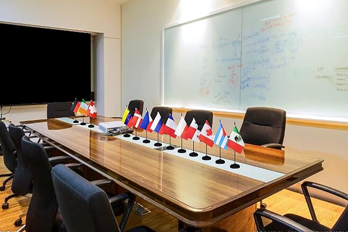 Greece Greek Deluxe Desk Flag Set, Small Mini Miniature Greece Greek Table Desktop Flags With Solid Pole, Black Base and Spear Top(2 Pack)