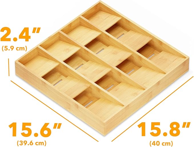 SpaceAid Bamboo Silverware Drawer Organizer with Labels, Kitchen Utensil Tray Holder Organizer for Flatware, Cutlery, Spoon and Knives Drawer Storage Organization (12 Slots)