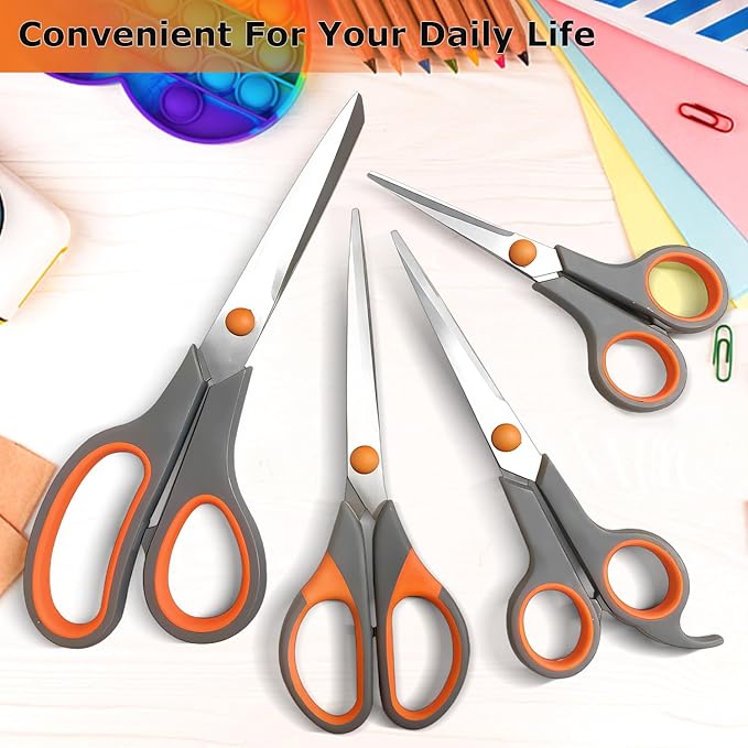 Professional Paper Cutting Scissors 4 Pack, Office Craft Scissors Set with Ultra Sharp Blades for Adults, Art Projects, Gift Wrapping
