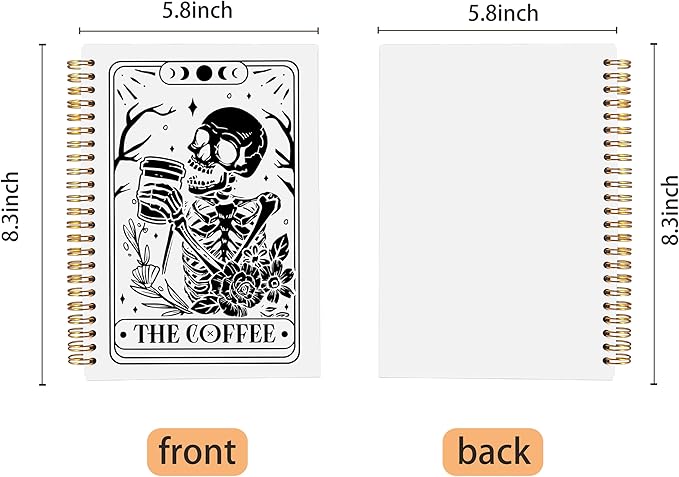 The Coffee Tarot Journal Notebook - Coffee Lover Gifts, Tarot Lover Gifts, Gothic Skeleton Notebook, Witchy Journal, Witchy Gifts for Women, Gothic Office Supplies, Spiral Notebook 5.5x8.3