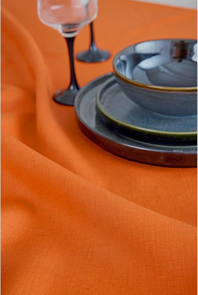 Solino Home Linen Table Runner 72 Inches Long - 100% Pure Linen Persimmon Orange Dining Table Runner 14 x 72 Inch for Fall, Autumn, Thanksgiving - Fete