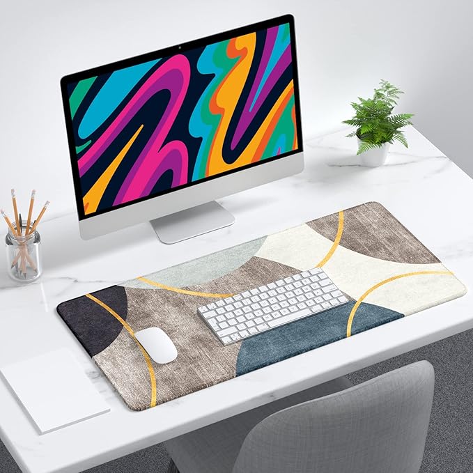 Desk Mat, 32" x 12" XXL Extended Large Gaming Mouse Pad, Desktop Decor Desk Pad, Cute Men Women Office Supplies and Accessories, XL Mouse Mat for Laptop & Keyboard, Abstract Art Circle
