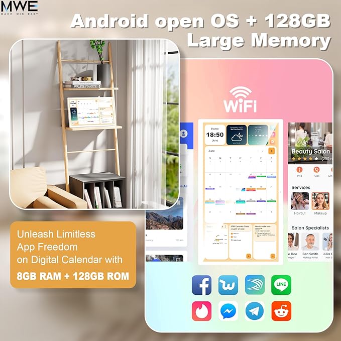 24 Inch Touchscreen Digital Calendar, Wall Planner, Desktop Smart Electronic Calendar, 8GB+128GB Android 13, Supports Google Play Apps, Office Desk Assistant & Family Schedules, Wall/Desk Stand