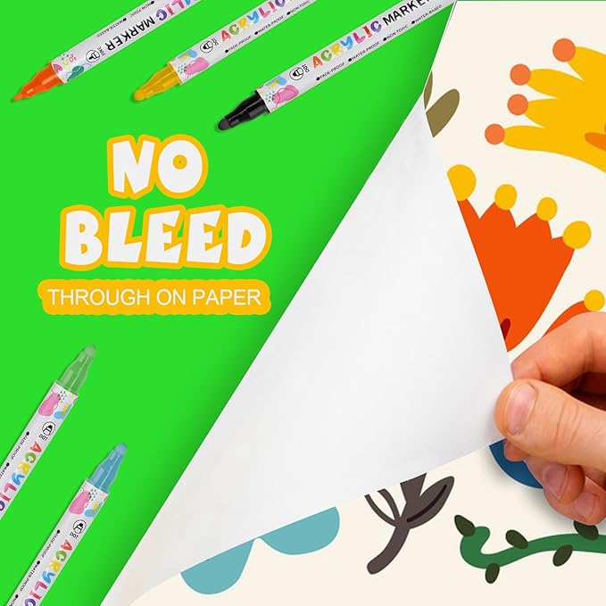 48 Colors Acrylic Paint Pens, Dual Tip Acrylic Paint Markers for Paper, Wood, Canvas, Stone, Rock Painting, Glass, Fabric, DIY, Ceramic, Art Supplies for Kids and Adults Drawing (Dot + Fine)