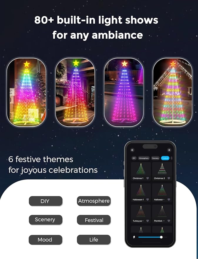 9ft Smart Lighted Christmas Cone Tree Outdoor, 16 Mil Color Changing, APP & Remote Control, Music Sync, Timer, Group Control, RGB Led Christmas Decorations for Indoor Outdoor