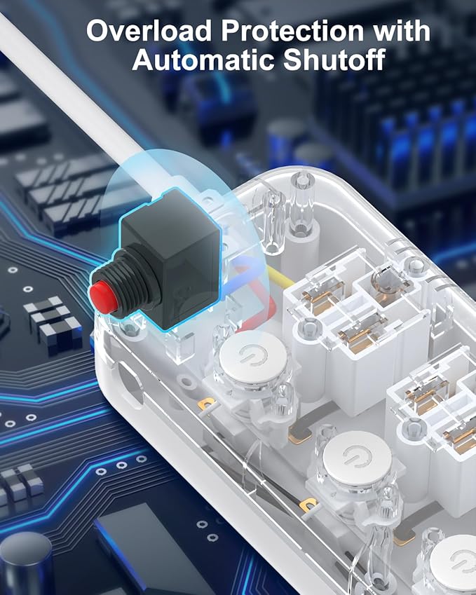 15FT Heavy Duty Extension Cord with Individual Switches on Off, 1875W Appliance Extension Cord with USB Ports, 8 outlets, High Wattage for Microwave, Aquarium, Kitchen, Garage Must Have