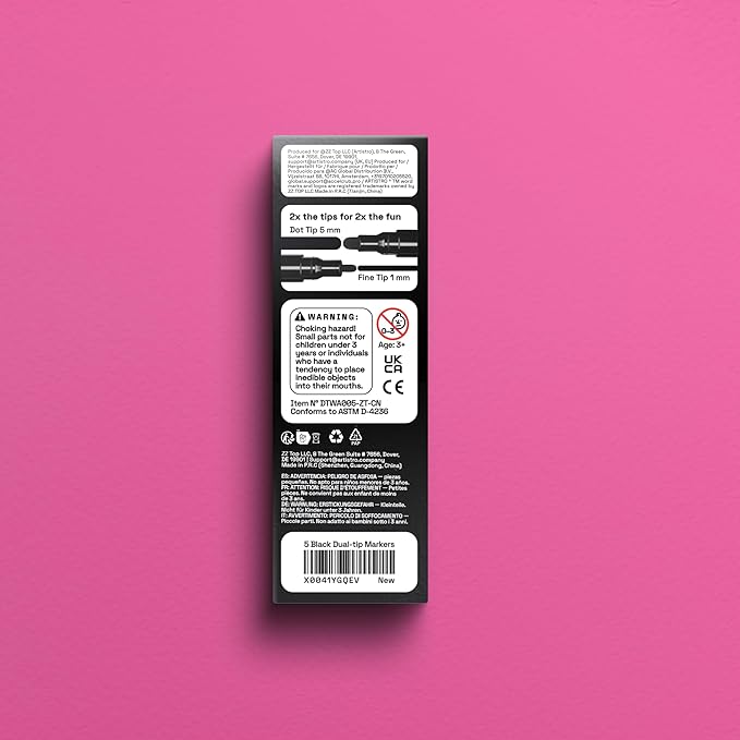 ARTISTRO 5 Black Dual-Tip Acrylic Paint Pens for Rock, Ceramic, Glass, Wood, Fabric - Black Markers for Acrylic Painting, 5mm Dot + 1mm Fine Tips