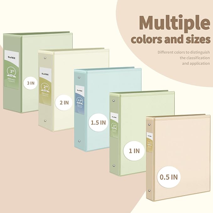 SUNEE 3 Ring Binder 1.5 Inch 4 Pack, Clear 1 1/2 Inch View Binder Three Ring PVC-Free (Fit 8.5x11 Inches) for School or Office Supplies, Neutral Aesthetic