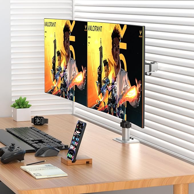 Suptek Dual Monitor Desk Mount, Adjustable Dual Monitor Arm for 2 Monitor Screens up to 38 inch, Extra Tall 15.75" Pole Monitor Stand for Desk, Holds up to 22 lbs,Silver(MD9442MS)