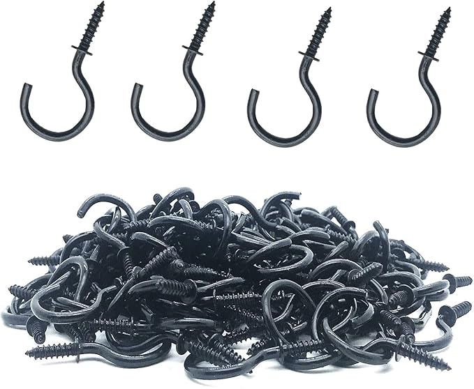 120 Pcs 1 Inch Screw-in Hooks Nickel Plated Metal Cup Hooks, Ceiling Hooks Black