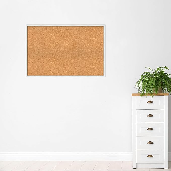 Amanti Art Natural Cork Board for Wall, 31x47 Vision Board with White Frame, Oversize Corkboard Office Decor for Home Organization, Country Rustic Corkboard Pinboard to Display Items for Home